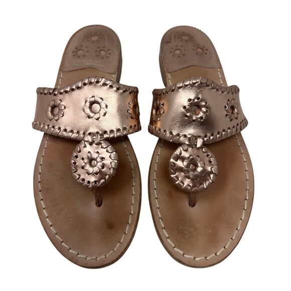 Jack Rogers Hamptons Genuine Whip Stitch Leather Rose Gold Sandals 7.5 - Picture 3 of 5